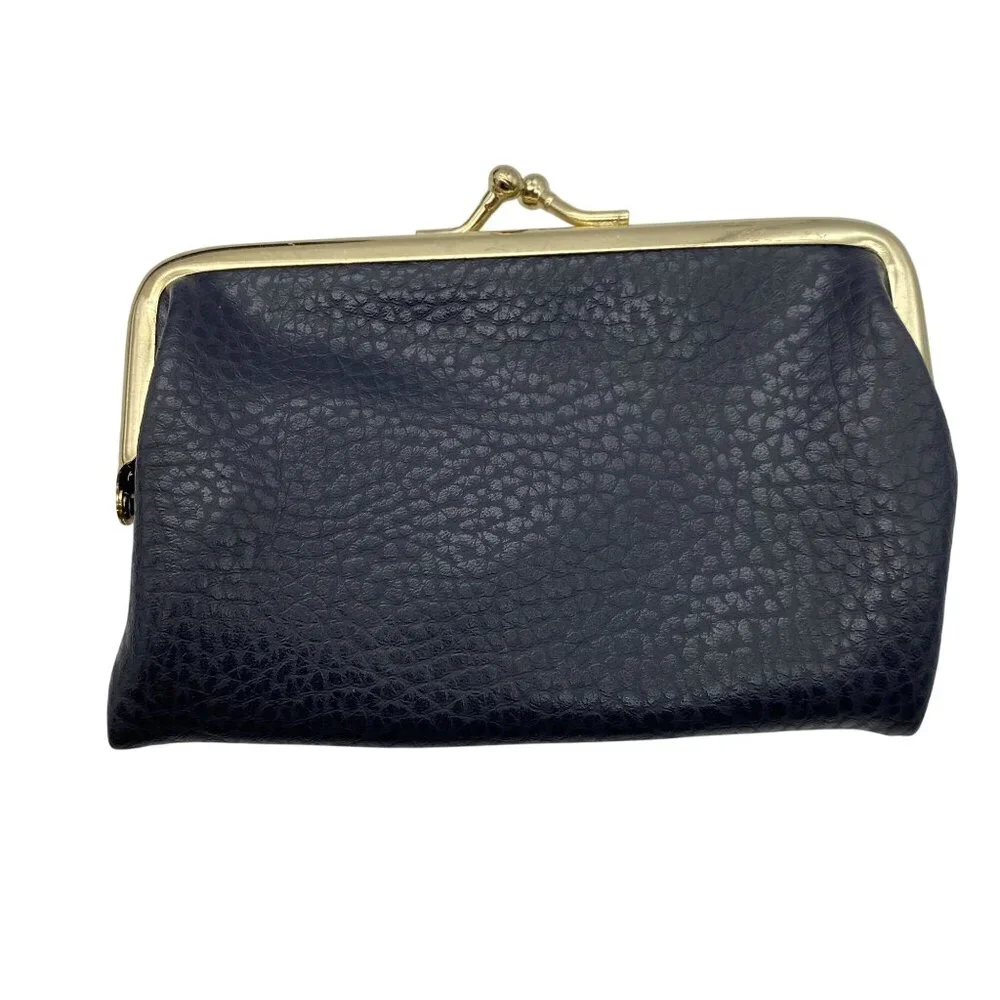 Tan Sac Vegan leather wallet change‎ purse check book cover blue VTG vegan